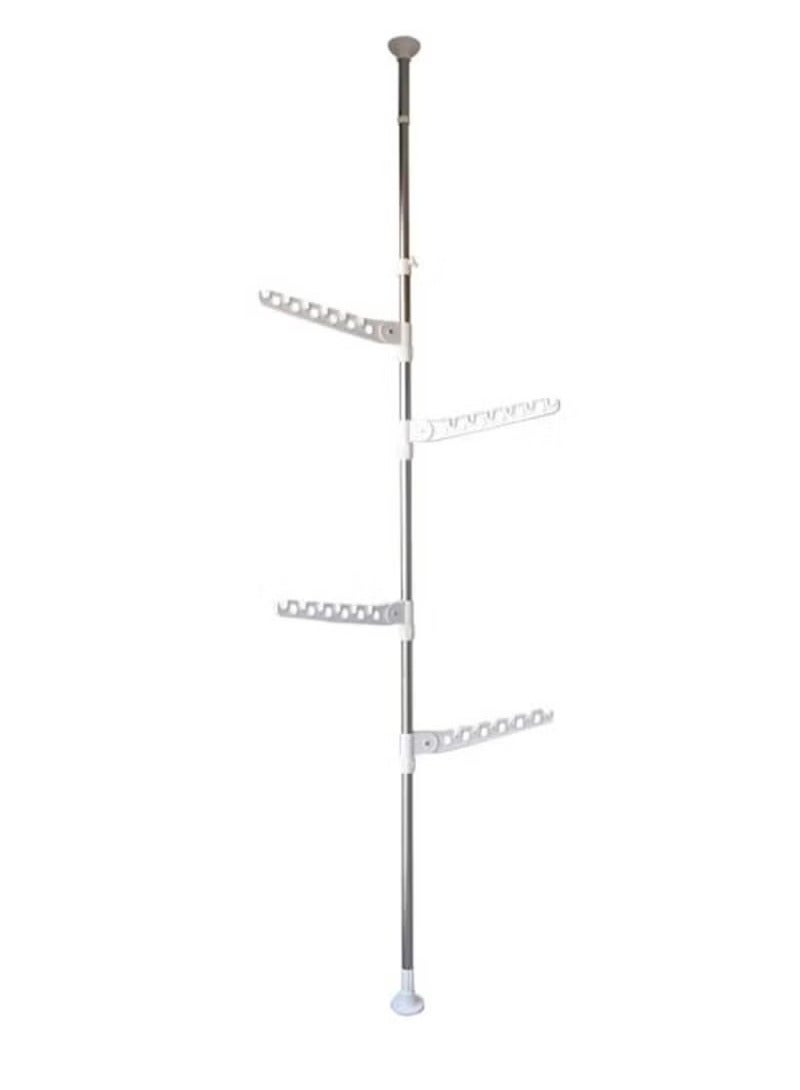 Beauenty Telescopic Laundry Tension Pole Corner Clothes Hanging Drying Rack Floor to Ceiling Jacket Coat Hanger Garment Storage Organizer Stand Space Saving with Adjustable Arms - White  110x29cm - Image 5